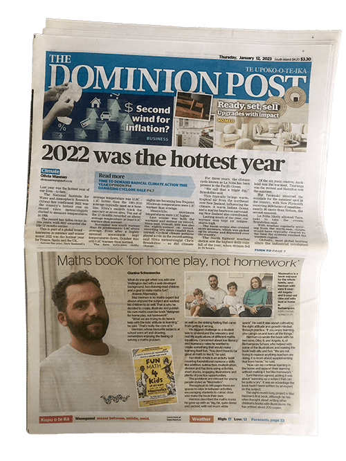 Mazmatics on the front page of the Dom Post NZ